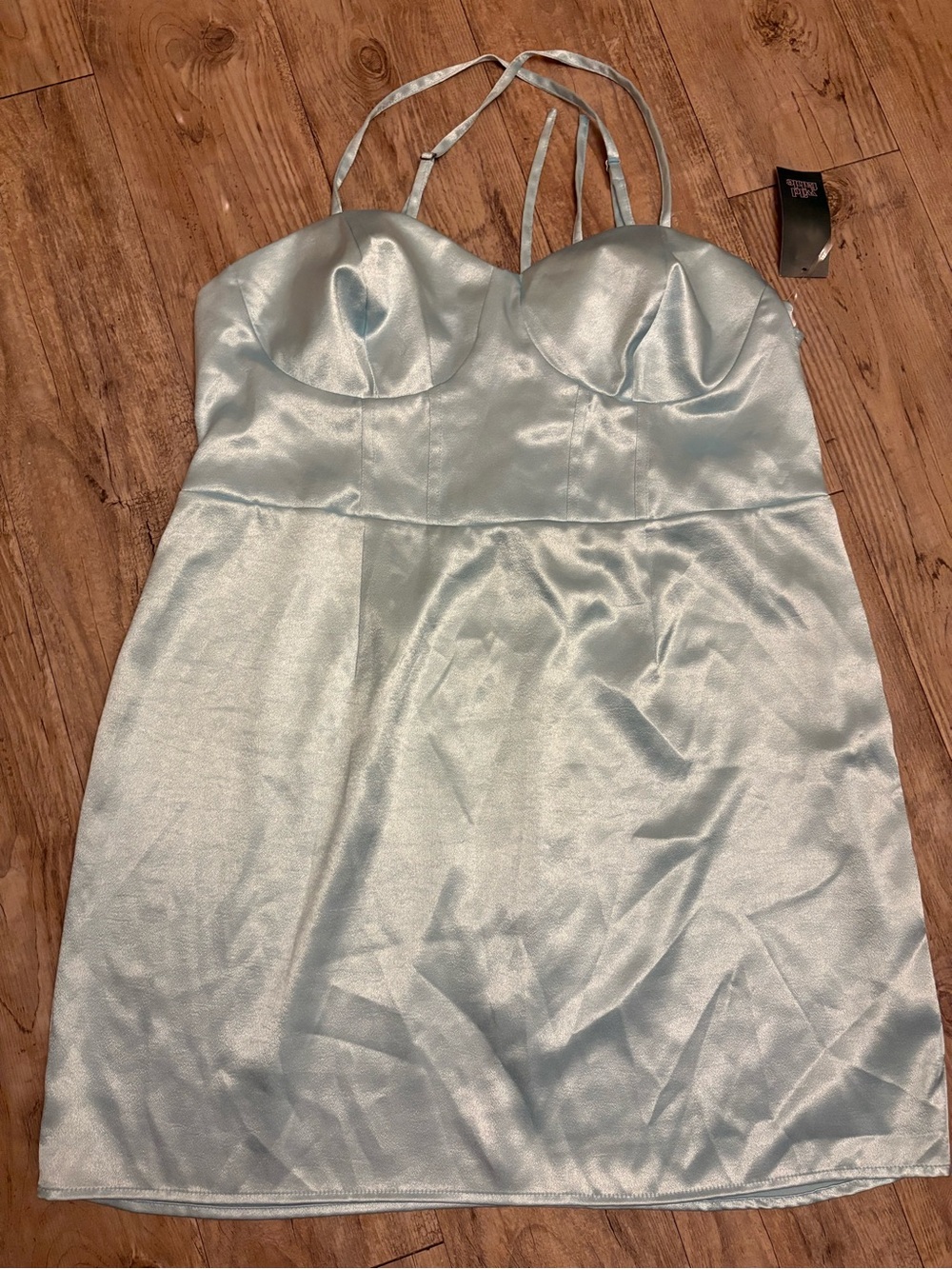 wild fable Satin Light Blue Strappy Mini Dress